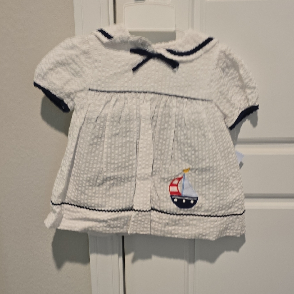 Petit Ami White and Navy Kids Dress